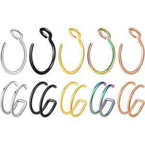 10 Pcs Nose Rings Hoops Fake Nose Ring Fake Lip Rings Fake Septum Piercing